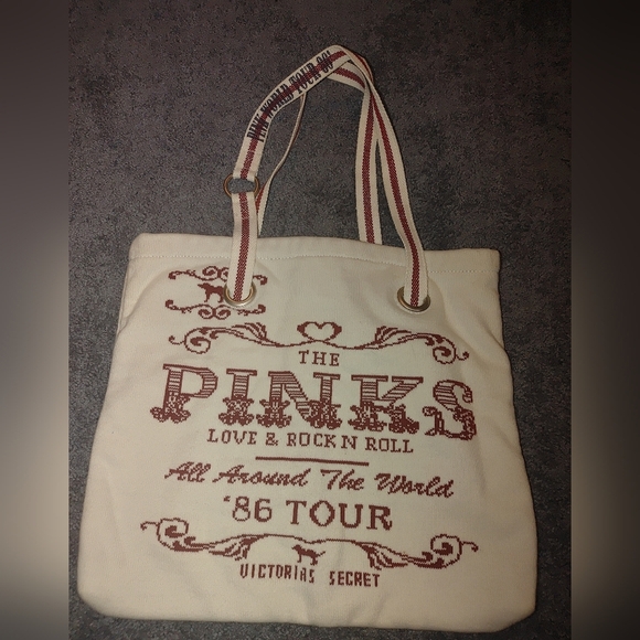 Victoria's Secret Cream and Red Retro Tote And Blanket Bundle. - Picture 1 of 10